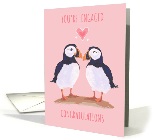 You're Engaged Adorable Puffin Birds on Pink card (1703626)