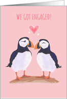 We Got Engaged Adorable Puffin Birds on Pink card