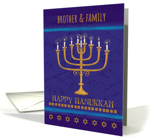 Brother and Family Hanukkah Gold Menorah Candles Star of David card