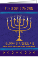 Grandson Hanukkah Gold Menorah Candles Star of David card