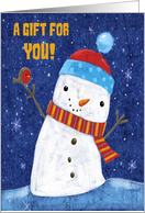 Gift Money Card Cute Naive Style Snowman with Bird card