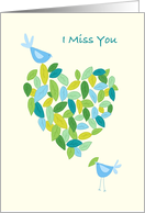 I Miss You Blue Bird Heart of Leaves card