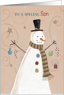 Special Son Christmas Holiday Folk Style Snowman card
