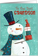 Best Grandson Christmas Snowman with Stack of Presents card