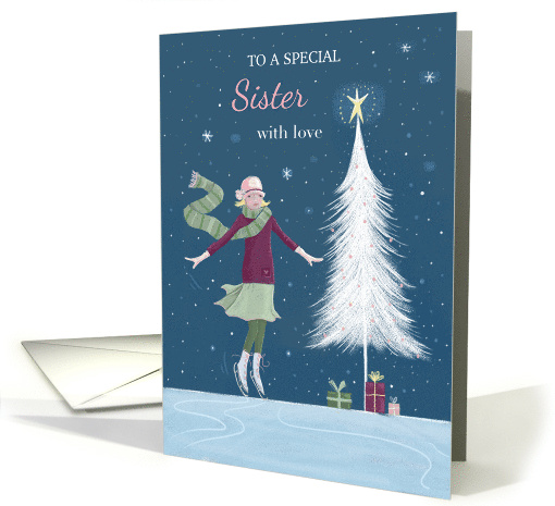 Sister Christmas Girl with Modern White Tree card (1712352)