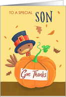 Son Thanksgiving Turkey and Pumpkin card