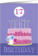 17th Pink Birthday Cake with Candles for Her card