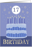 17th Birthday Cake Male Candles and Stars Distressed Text card