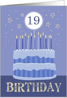 19th Birthday Cake Male Candles and Stars Distressed Text card