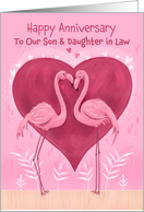 Son and Daughter in Law Anniversary Pink Flamingos card