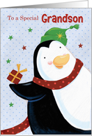 Grandson Christmas Cute Penguin Stars card