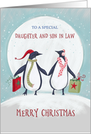 Daughter and Son in Law Merry Christmas Penguin Moon card