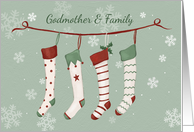 Godmother and Family Christmas Stockings and Snowflakes card