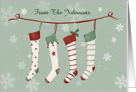 Customise Front Title Christmas Stockings and Snowflakes card