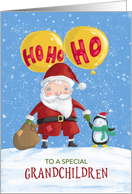 Grandchildren Christmas Santa and Penguin Ho Ho Ho card