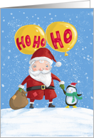 Christmas Santa and Penguin Ho Ho Ho card