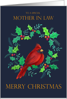 Mother in Law Christmas Holiday Red Cardinal in Wreath card