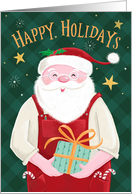 Happy Holidays Santa Claus in Red Dungarees card