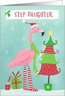 Step Daughter Christmas Holiday Flamingo and Tree card