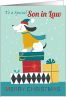 Son in Law Christmas Dog on Festive Parcels card
