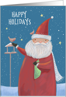 Happy Holidays Santa Claus Winter Bird Table card