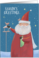 Season’s Greetings Santa Claus Winter Bird Table card
