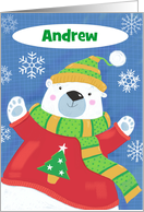 Custom Name Christmas Cuddly Sweater Polar Bear card