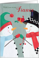 Fiance Christmas Snowman Couple and Red Cardinal card