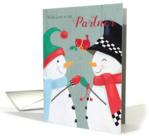 Partner Christmas Snowman Couple and Red Cardinal card (1750226)
