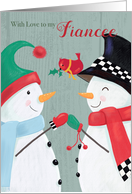 Fiancee Christmas Snowman Couple and Red Cardinal card