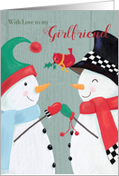 Girlfriend Christmas Snowman Couple and Red Cardinal card