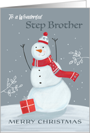 Step Brother Merry Christmas Grey and Red Snowman card