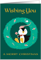 Merry Christmas Penguin in Wreath card