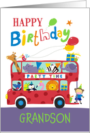 Grandson Happy Birthday Party Animal Bus card