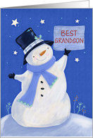 Best Grandson Christmas Snowman with Tall Black Hat card