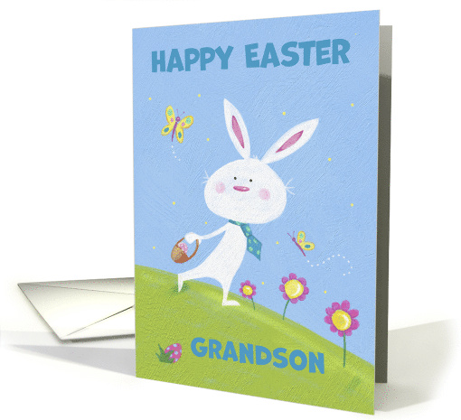 Grandson Happy Easter White Bunny and Butterflies card (1828710)