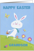 Grandson Happy Easter White Bunny and Butterflies card