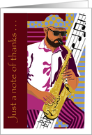 Music Themed Thank You with a Pop Art Image of a Saxophone Player card