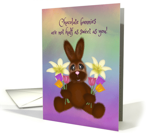 Adorable Easter Bunny holding Lilies and Tulips, Girl card (1560524)