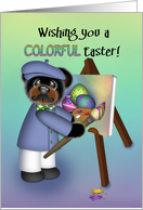 Boy Painting Colored Eggs on a Canvas, Young boy card