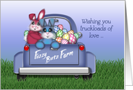 Easter, Vintage Blue Truck, Pink and Blue Bunnies for a Girl or Boy card