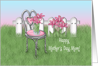 Mother’s Day from Son, with Pink Orchids, Vintage Ice Cream Chair card