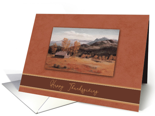 Thanksgiving, Painting of a Cabin in a Meadow, Fall Colors card