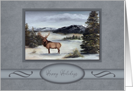 Christmas, Painting of an Elk in the Snow Surrounding by Mountains card