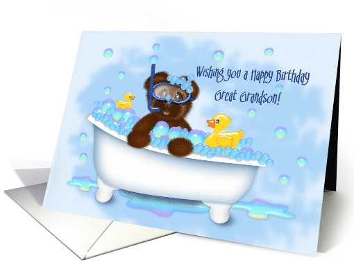 Birthday for Great Grandson Teddy Bear, Bathtub, Rubber... (1572540)