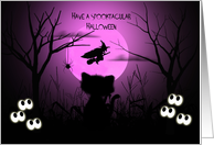 Halloween for a Young Child Spooky, Silhouette Cat, Flying Witch, Moon card