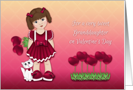 Valentine for Granddaughter, Little Girl Holding Heart Flowers, Kitten card