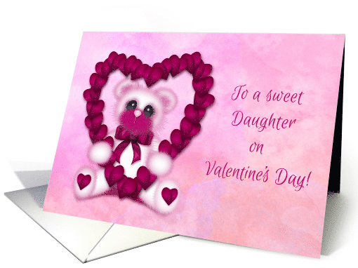 Valentine for a Daughter, Pink Teddy Bear Holding a Heart card