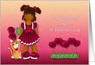 Valentine for Ethnic Daughter, Holding Heart Flowers with Kitten card