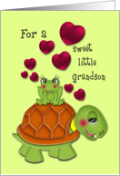 Valentine for a Grandson Happy Turtle with Frog on its Back Hearts card